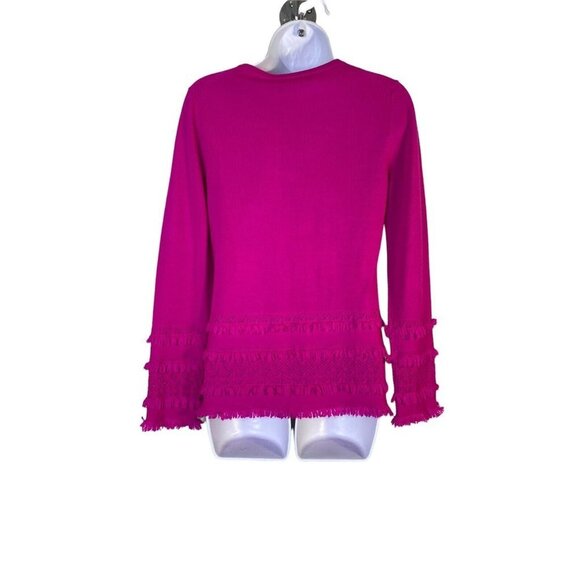 Trina Turk  Womens Merino Wool Pointelle Fringe-Trim Sweater‎ Pink SZ XS - Picture 7 of 7